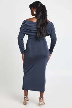Robe Midaxi Bardot Grande Taille à Drapé Frontal