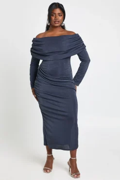 Robe Midaxi Bardot Grande Taille à Drapé Frontal