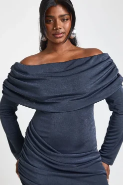 Robe Midaxi Bardot Grande Taille à Drapé Frontal