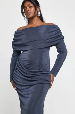 Robe Midaxi Bardot Grande Taille à Drapé Frontal