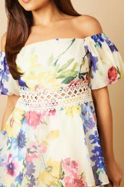 Oasis Robe Midaxi Bardot à Imprimé Floral en Organza<Femme Toutes Les Robes|Robes Mi-Longues