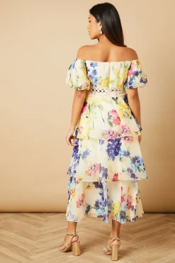 Oasis Robe Midaxi Bardot à Imprimé Floral en Organza<Femme Toutes Les Robes|Robes Mi-Longues