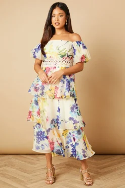 Oasis Robe Midaxi Bardot à Imprimé Floral en Organza<Femme Toutes Les Robes|Robes Mi-Longues