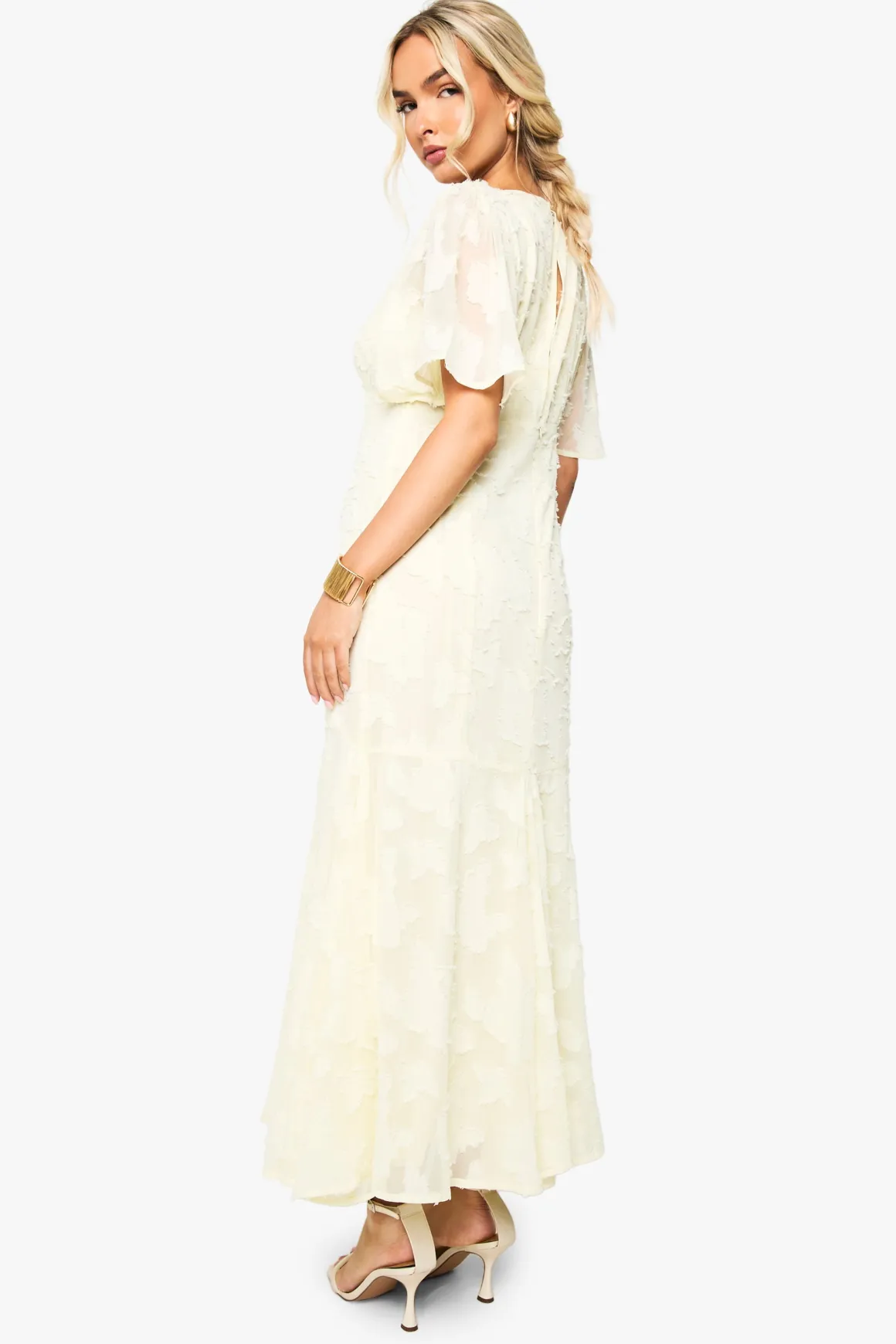 Robe midaxi Burnout Floral à manches d’ange
