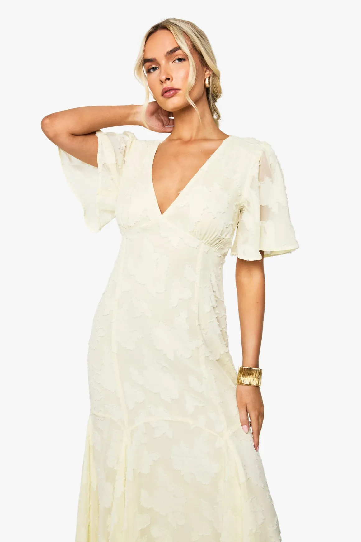 Robe midaxi Burnout Floral à manches d’ange