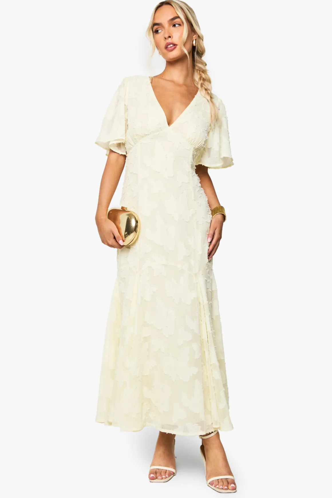 Robe midaxi Burnout Floral à manches d’ange