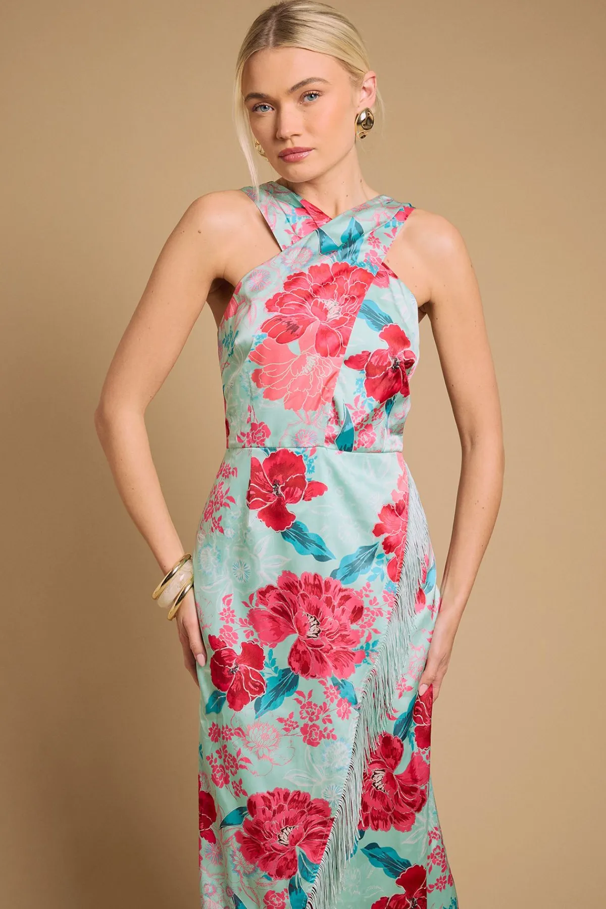 Oasis Robe Midaxi Cache-cœur À Col Licou Avec Franges<Femme Toutes Les Robes|Robes