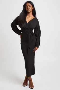 boohoo Robe Midaxi Cache-cœur À Épaules Dénudées<Femme Robes Moulantes|Robes À Manches Longues