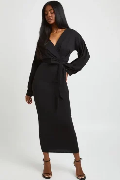 boohoo Robe Midaxi Cache-cœur À Épaules Dénudées<Femme Robes Moulantes|Robes À Manches Longues