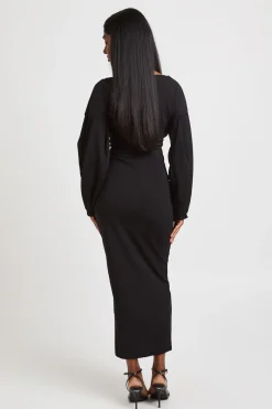 boohoo Robe Midaxi Cache-cœur À Épaules Dénudées<Femme Robes Moulantes|Robes À Manches Longues