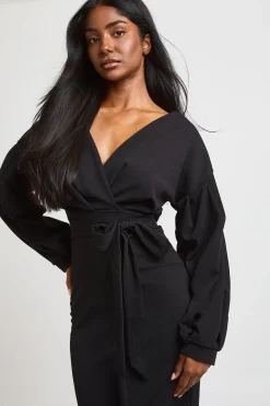 boohoo Robe Midaxi Cache-cœur À Épaules Dénudées<Femme Robes Moulantes|Robes À Manches Longues
