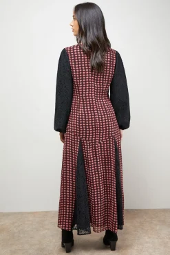 Robe Midaxi à Carreaux avec Panneaux Contrastés