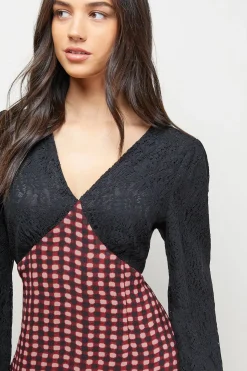 Robe Midaxi à Carreaux avec Panneaux Contrastés