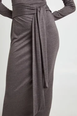 boohoo Robe Midaxi Chinée à Manches Longues avec Ceinture Nouée<Femme Robes Moulantes|Robes À Manches Longues