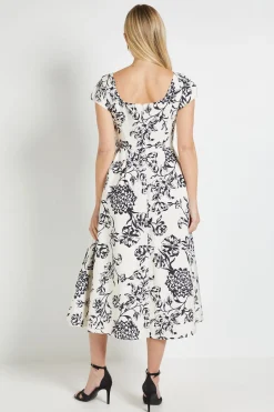 Wallis Robe Midaxi Cintrée Et Évasée En Ottoman Fleuri Petite<Femme Robes|Robes Mi-Longues