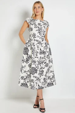Wallis Robe Midaxi Cintrée Et Évasée En Ottoman Fleuri Petite<Femme Robes|Robes Mi-Longues