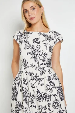 Wallis Robe Midaxi Cintrée Et Évasée En Ottoman Fleuri Petite<Femme Robes|Robes Mi-Longues