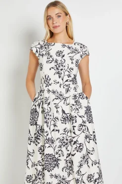 Wallis Robe Midaxi Cintrée Et Évasée En Ottoman Fleuri Petite<Femme Robes|Robes Mi-Longues