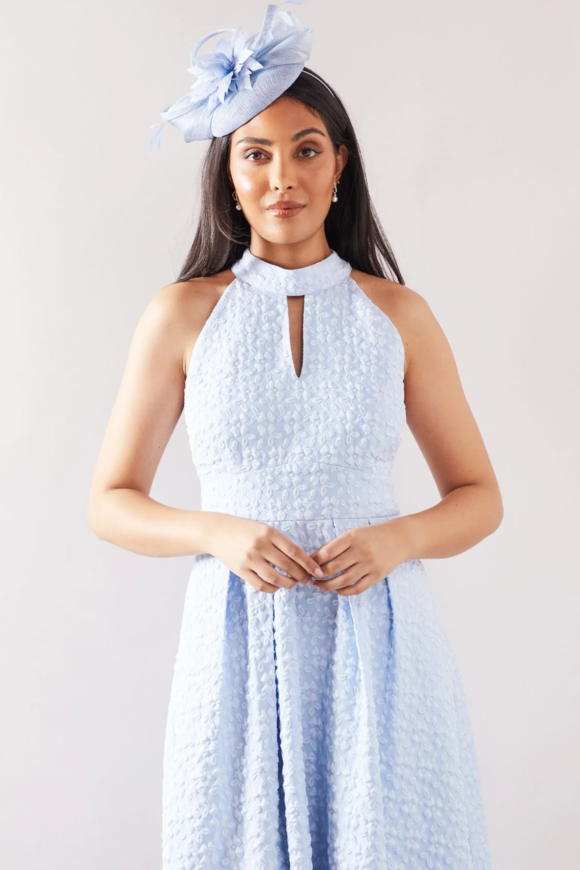Robe Midaxi à Col Halter en Jacquard Floral Petite