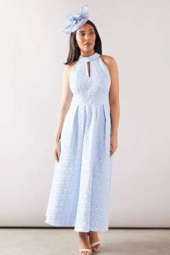 Robe Midaxi à Col Halter en Jacquard Floral Petite