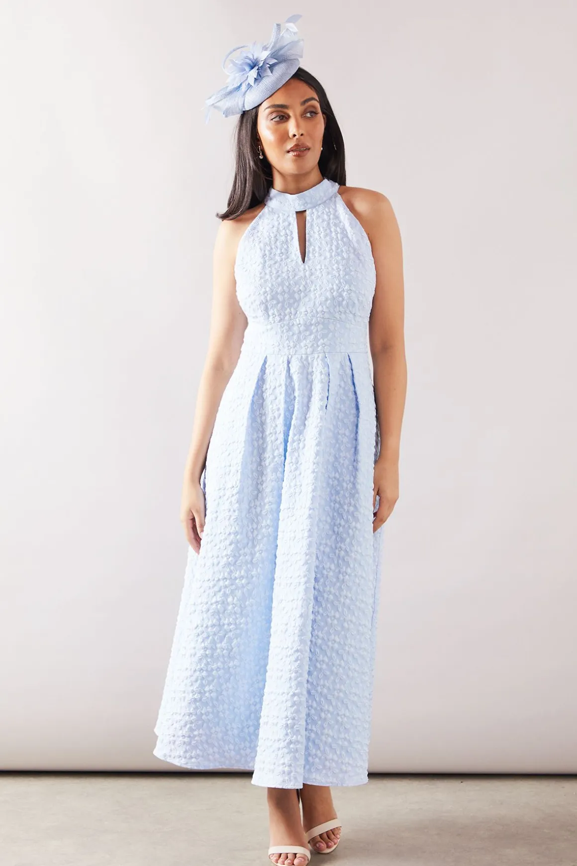 Robe Midaxi à Col Halter en Jacquard Floral Petite