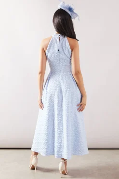 Robe Midaxi à Col Halter en Jacquard Floral Petite