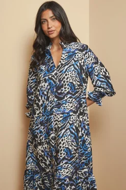 Robe Midaxi à Col Noué Motif Animal