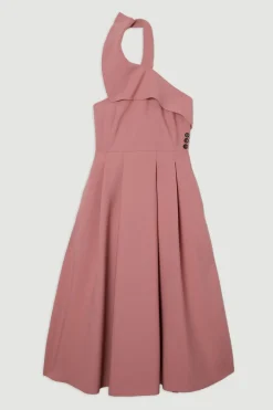 Robe midaxi compacte stretch à encolure halter, ceinturée, à jupe pleine