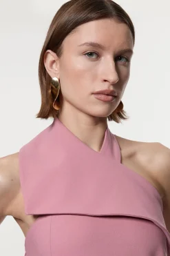 Robe midaxi compacte stretch à encolure halter, ceinturée, à jupe pleine