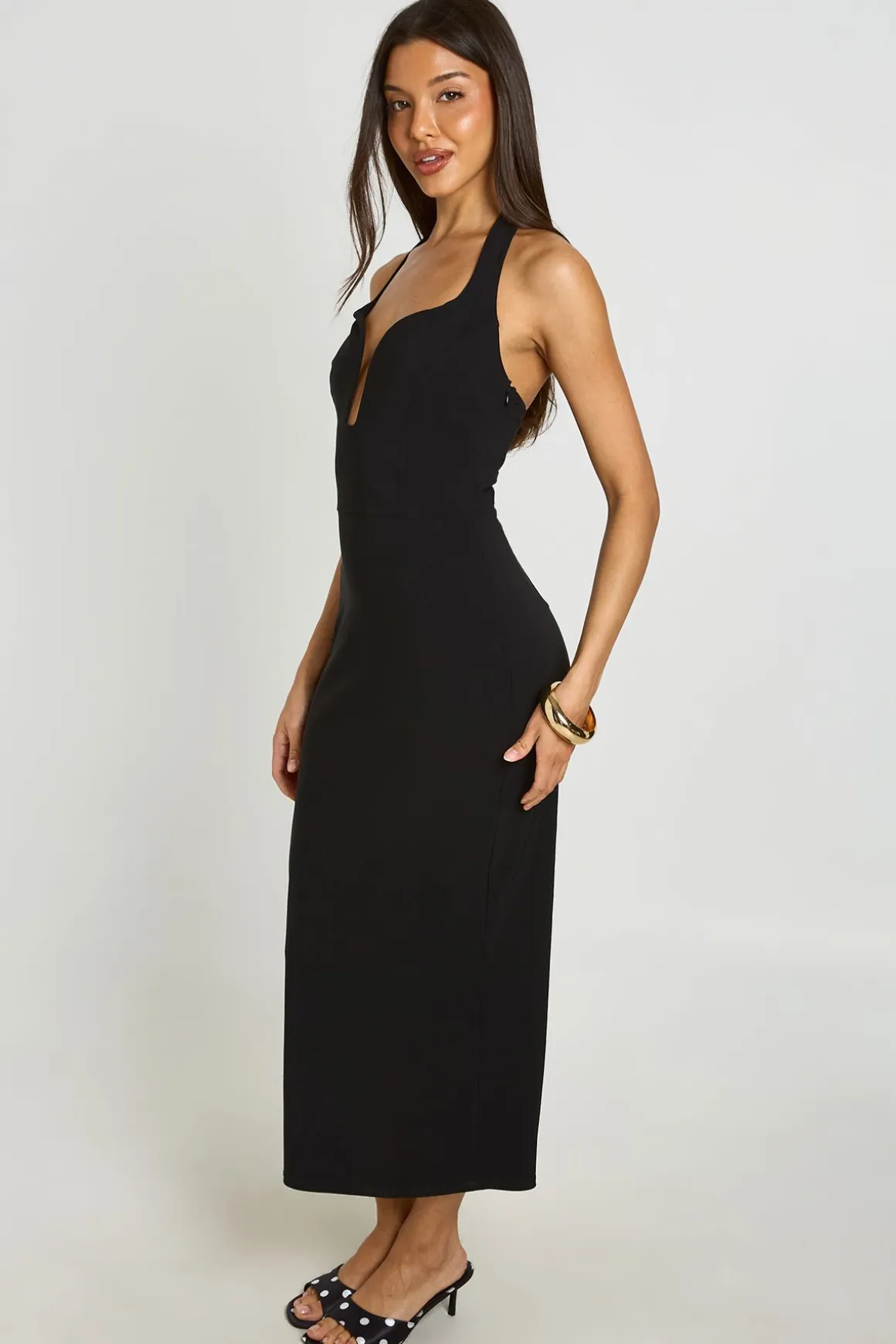 Robe Midaxi Corset En Bengaline Avec Col Halter Et Découpes