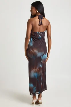 boohoo Robe Midaxi À Décolleté Plongeant En Mesh Imprimé Floral Avec Perles<Femme Robes De Soirée|Robes