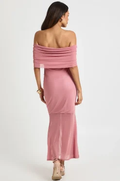 boohoo Robe Midaxi de Maternité Bardot Froncée à Ourlet en Maille<Femme Robes|Toutes Les Robes