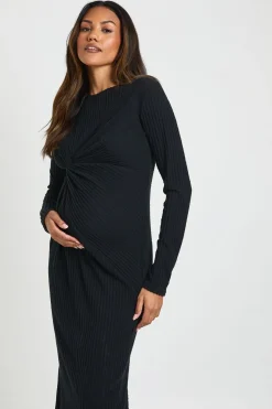 Robe Midaxi de Maternité en Maille Côtelée Douce avec Détail Torsadé