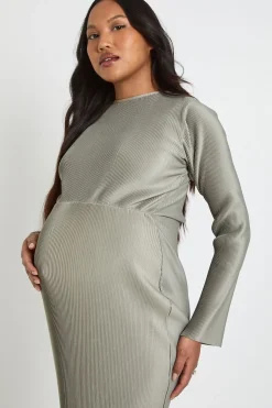 Robe Midaxi De Maternité Plissée À Manches Chauve-souris