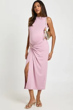 boohoo Robe Midaxi de Maternité Portefeuille Froncée avec Détails Dorés<Femme Robes|Toutes Les Robes