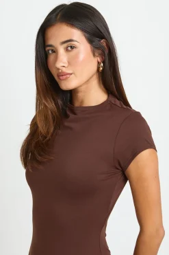 boohoo Robe Midaxi Dos Nu À Manches Courtes En Jersey Supersoft Basique<Femme Looks Chocolat|Basiques