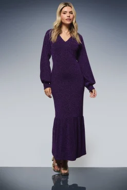 Dorothy Perkins Robe Midaxi DP Luxe à Encolure Froncée et Fente Frontale en Jersey Pailleté<Femme Robes De Soirée|Toutes Les Robes