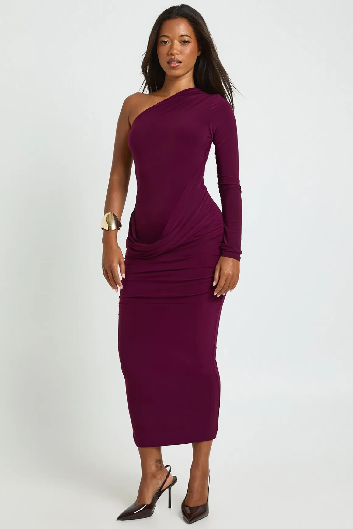 Robe Midaxi Drapée Asymétrique