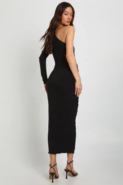 boohoo Robe Midaxi Drapée Asymétrique Longue<Femme Robes Moulantes|Robes À Manches Longues