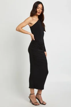 boohoo Robe Midaxi Drapée Asymétrique Longue<Femme Robes Moulantes|Robes À Manches Longues