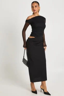boohoo Robe midaxi drapée Mesh Mix<Femme Robes|Robes Moulantes