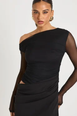 boohoo Robe midaxi drapée Mesh Mix<Femme Robes|Robes Moulantes
