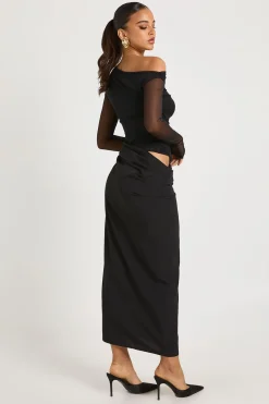 boohoo Robe midaxi drapée Mesh Mix<Femme Robes|Robes Moulantes