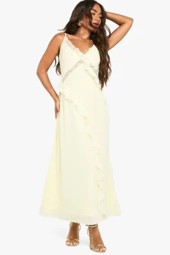 Robe midaxi à détails en dentelle chiffon et volants