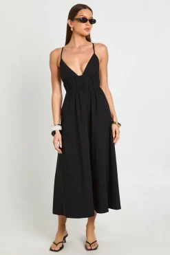 Robe Midaxi En Bengaline Avec Taille Élastiquée Et Dos Croisé