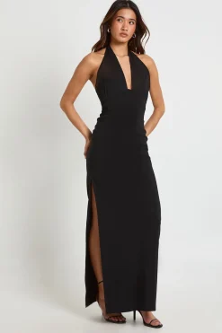Robe Midaxi En Bengaline Avec Col Halter En Résille