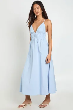 Robe Midaxi En Bengaline Avec Taille Élastiquée Froncée Et Dos Croisé