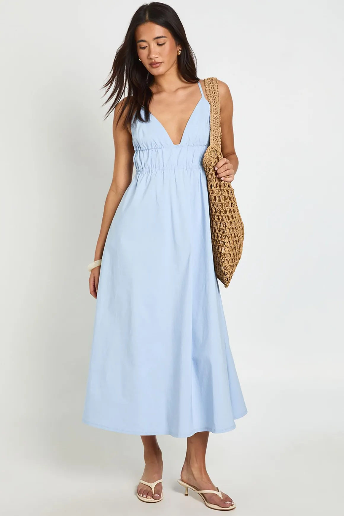 Robe Midaxi En Bengaline Avec Taille Élastiquée Froncée Et Dos Croisé
