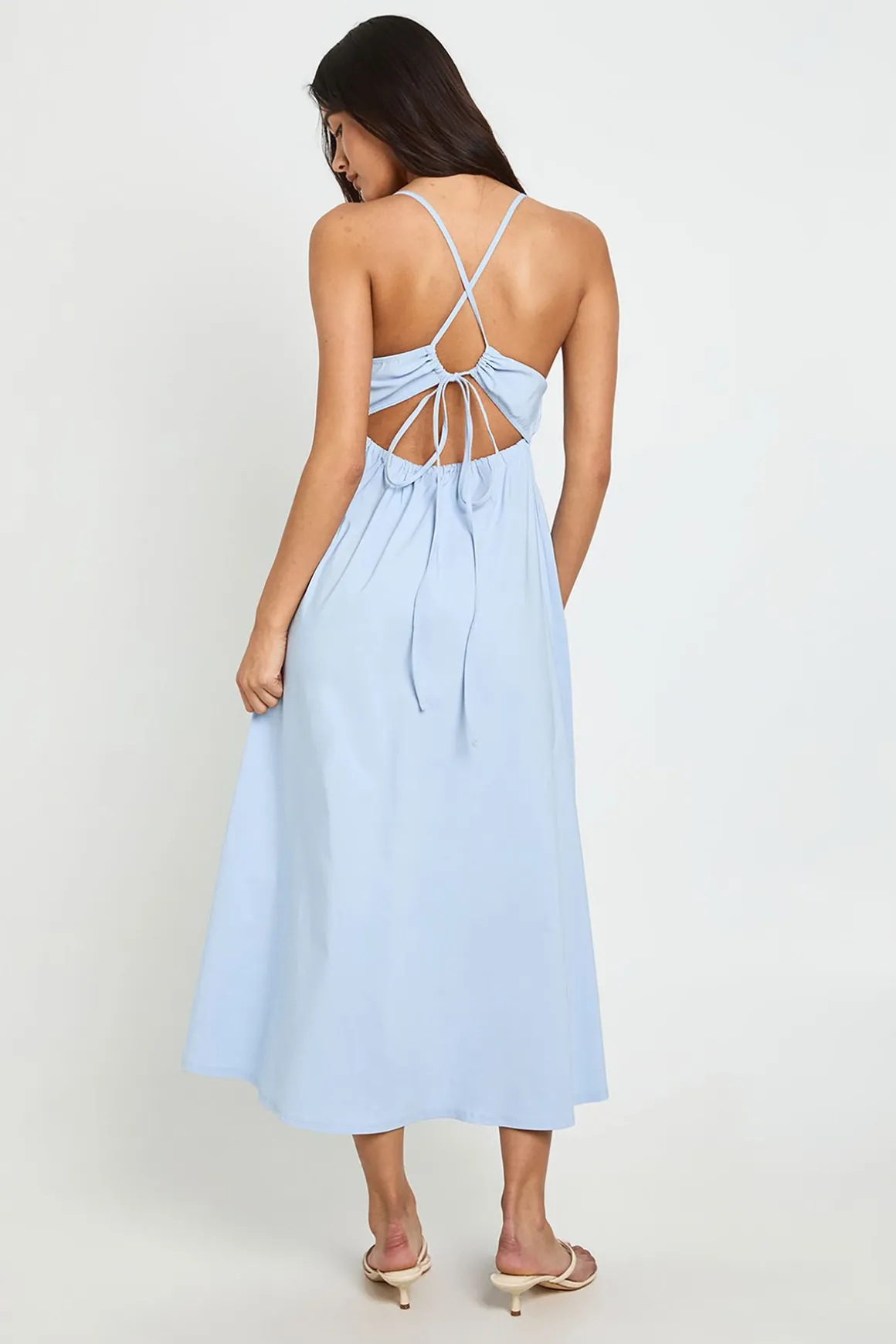 Robe Midaxi En Bengaline Avec Taille Élastiquée Froncée Et Dos Croisé