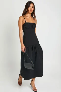 Robe Midaxi En Bengaline Avec Buste Froncé Et Taille Basse